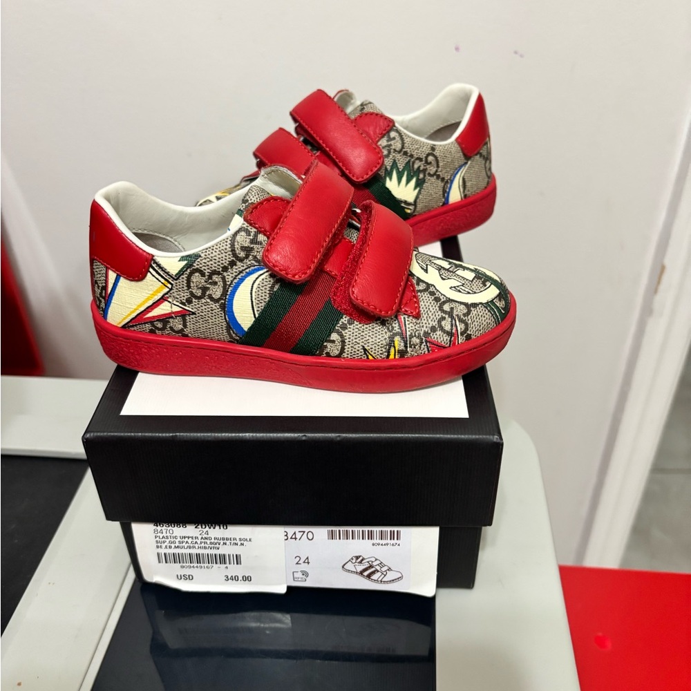 Gucci Kids Red and Beige Graphic Sneakers